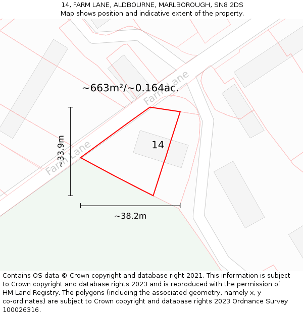14, FARM LANE, ALDBOURNE, MARLBOROUGH, SN8 2DS: Plot and title map