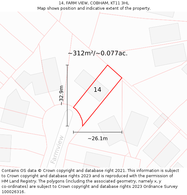 14, FARM VIEW, COBHAM, KT11 3HL: Plot and title map