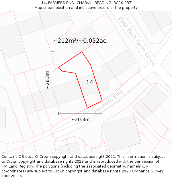 14, FARMERS END, CHARVIL, READING, RG10 9RZ: Plot and title map
