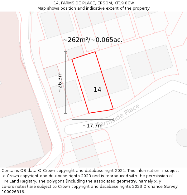 14, FARMSIDE PLACE, EPSOM, KT19 8GW: Plot and title map