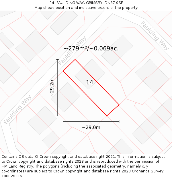 14, FAULDING WAY, GRIMSBY, DN37 9SE: Plot and title map