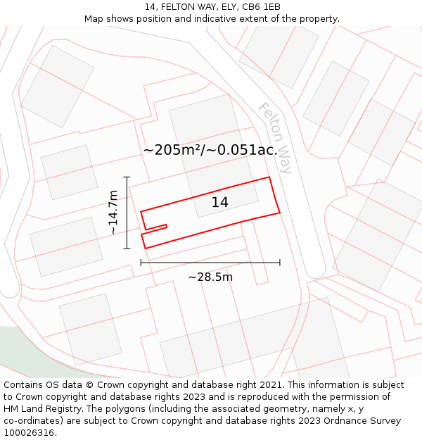 14, FELTON WAY, ELY, CB6 1EB: Plot and title map