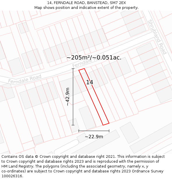 14, FERNDALE ROAD, BANSTEAD, SM7 2EX: Plot and title map