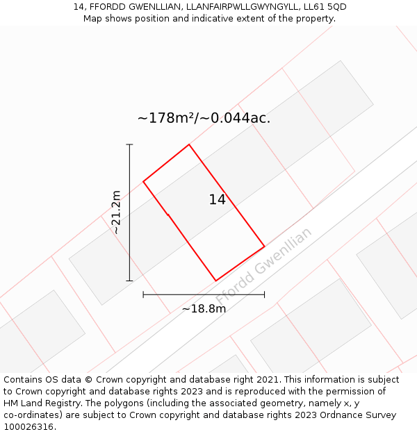 14, FFORDD GWENLLIAN, LLANFAIRPWLLGWYNGYLL, LL61 5QD: Plot and title map