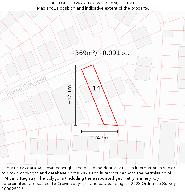 14, FFORDD GWYNEDD, WREXHAM, LL11 2TF: Plot and title map