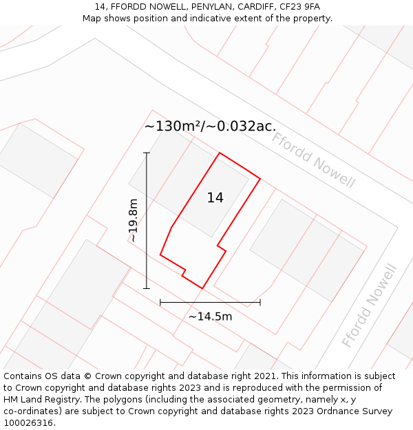 14, FFORDD NOWELL, PENYLAN, CARDIFF, CF23 9FA: Plot and title map