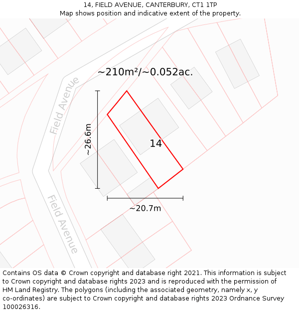 14, FIELD AVENUE, CANTERBURY, CT1 1TP: Plot and title map
