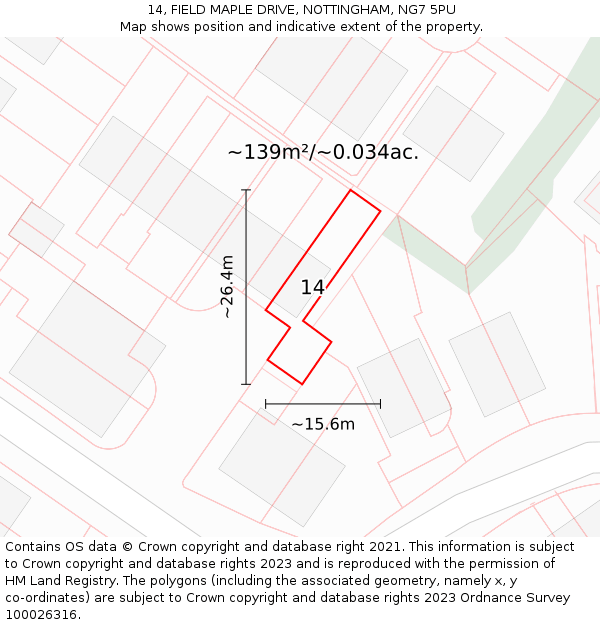 14, FIELD MAPLE DRIVE, NOTTINGHAM, NG7 5PU: Plot and title map