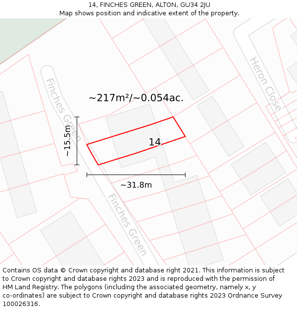 14, FINCHES GREEN, ALTON, GU34 2JU: Plot and title map