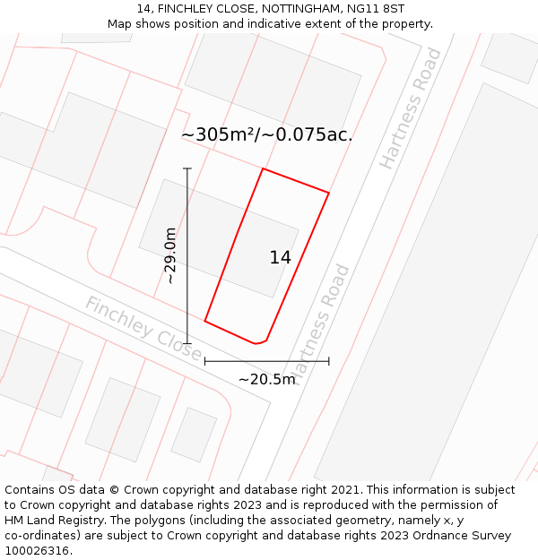 14, FINCHLEY CLOSE, NOTTINGHAM, NG11 8ST: Plot and title map