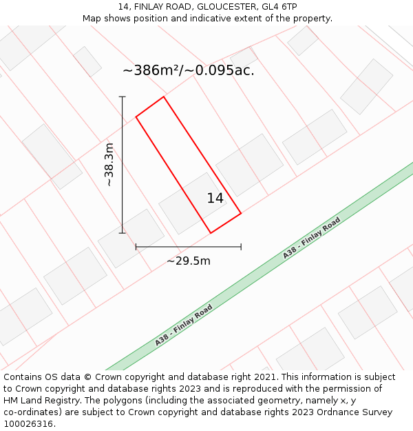 14, FINLAY ROAD, GLOUCESTER, GL4 6TP: Plot and title map