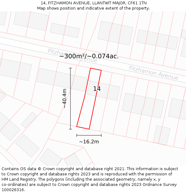 14, FITZHAMON AVENUE, LLANTWIT MAJOR, CF61 1TN: Plot and title map