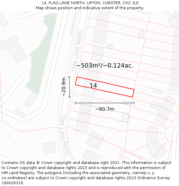 14, FLAG LANE NORTH, UPTON, CHESTER, CH2 1LE: Plot and title map