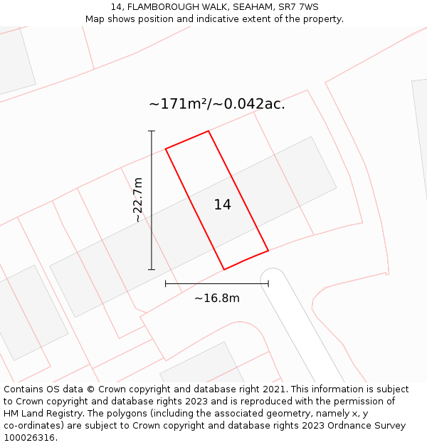 14, FLAMBOROUGH WALK, SEAHAM, SR7 7WS: Plot and title map