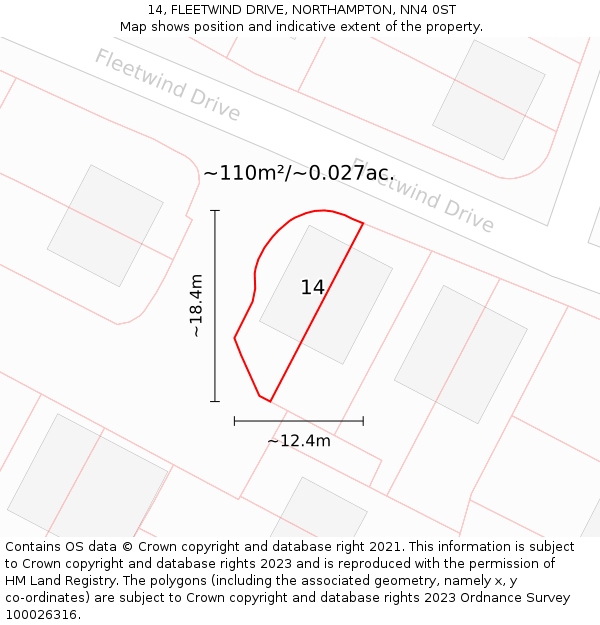 14, FLEETWIND DRIVE, NORTHAMPTON, NN4 0ST: Plot and title map