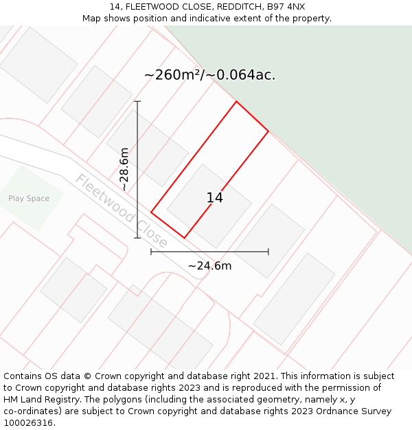 14, FLEETWOOD CLOSE, REDDITCH, B97 4NX: Plot and title map