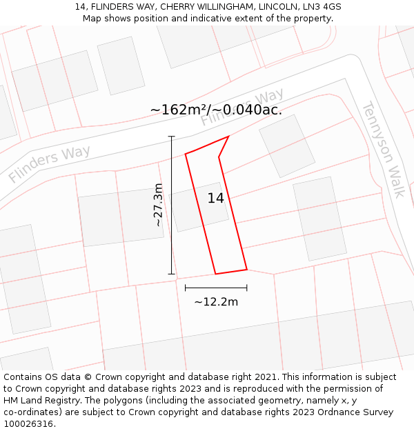 14, FLINDERS WAY, CHERRY WILLINGHAM, LINCOLN, LN3 4GS: Plot and title map