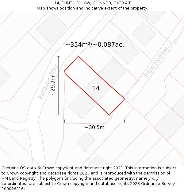 14, FLINT HOLLOW, CHINNOR, OX39 4JT: Plot and title map