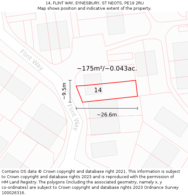 14, FLINT WAY, EYNESBURY, ST NEOTS, PE19 2RU: Plot and title map