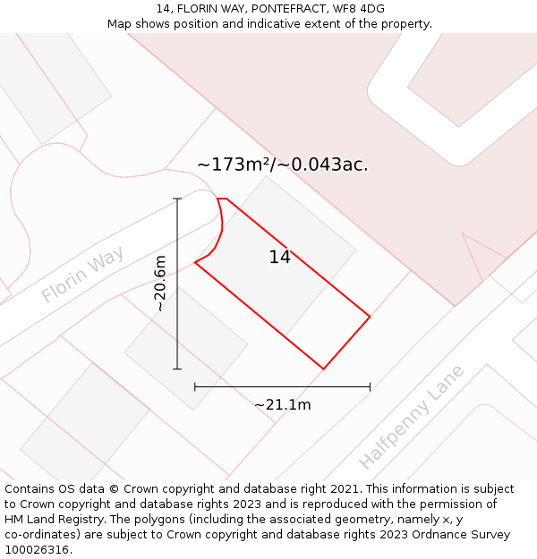 14, FLORIN WAY, PONTEFRACT, WF8 4DG: Plot and title map