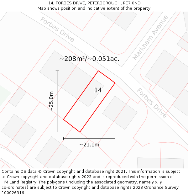 14, FORBES DRIVE, PETERBOROUGH, PE7 0ND: Plot and title map
