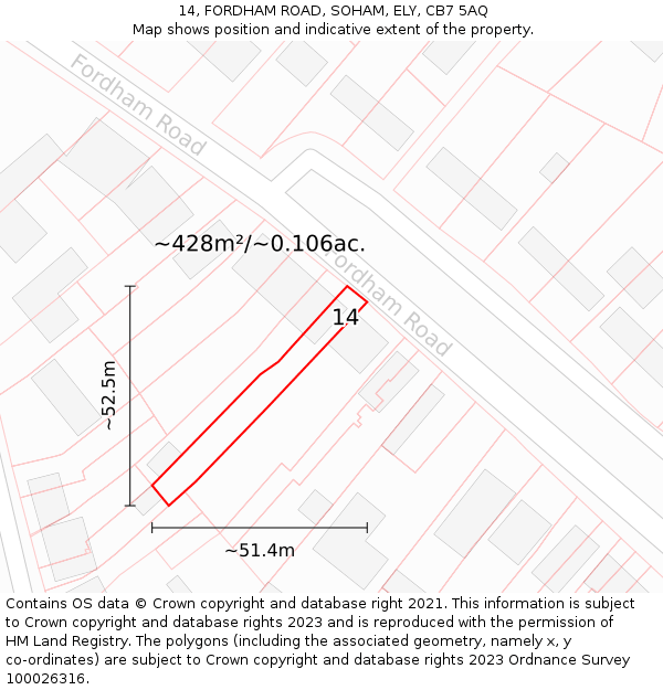 14, FORDHAM ROAD, SOHAM, ELY, CB7 5AQ: Plot and title map