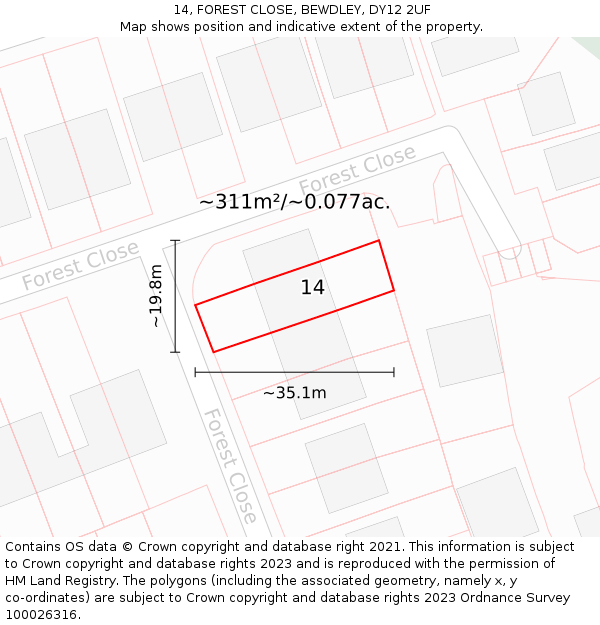 14, FOREST CLOSE, BEWDLEY, DY12 2UF: Plot and title map