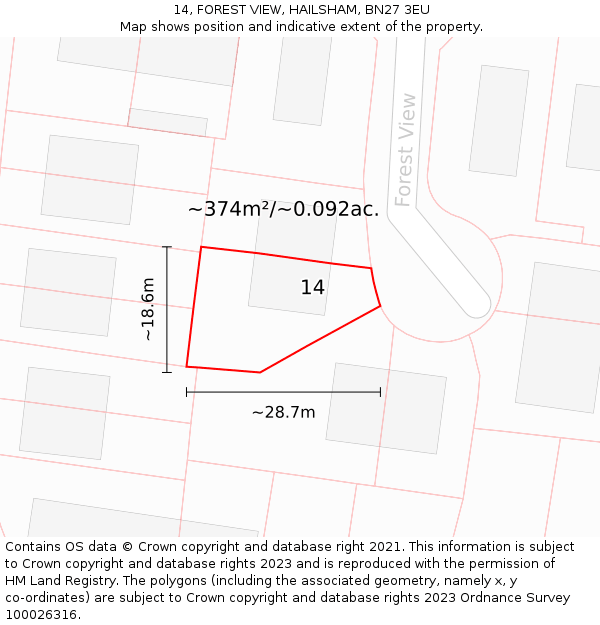 14, FOREST VIEW, HAILSHAM, BN27 3EU: Plot and title map
