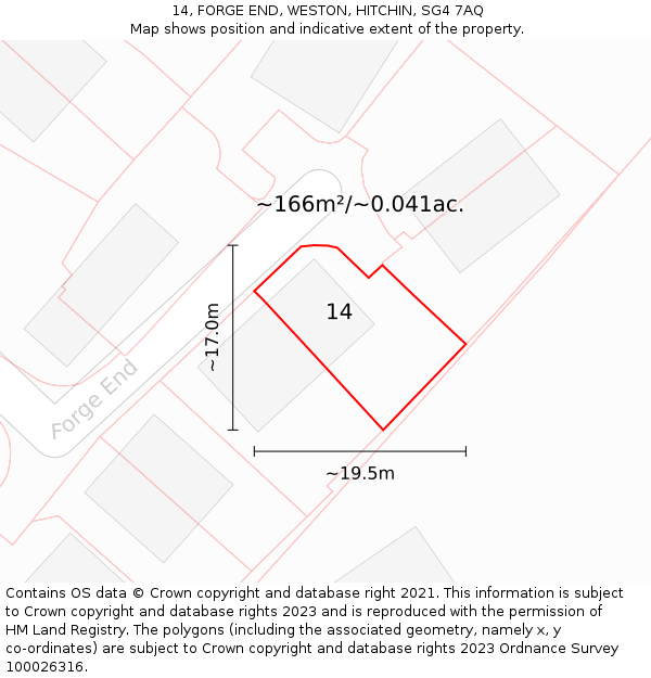 14, FORGE END, WESTON, HITCHIN, SG4 7AQ: Plot and title map