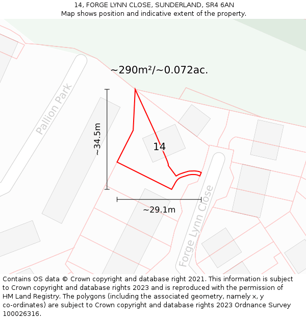 14, FORGE LYNN CLOSE, SUNDERLAND, SR4 6AN: Plot and title map