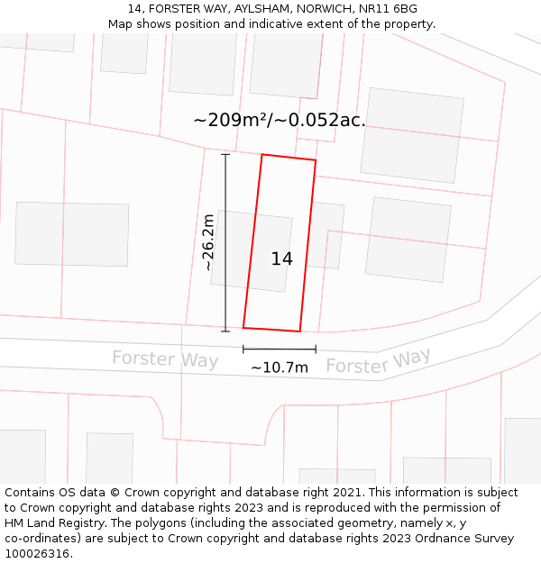 14, FORSTER WAY, AYLSHAM, NORWICH, NR11 6BG: Plot and title map