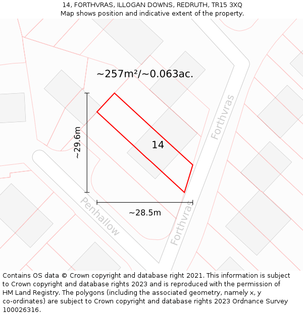 14, FORTHVRAS, ILLOGAN DOWNS, REDRUTH, TR15 3XQ: Plot and title map