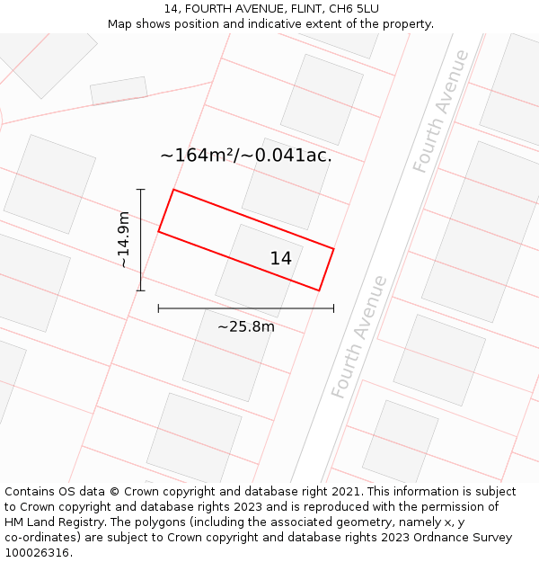 14, FOURTH AVENUE, FLINT, CH6 5LU: Plot and title map