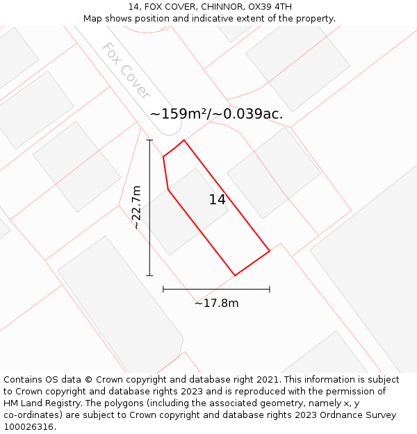 14, FOX COVER, CHINNOR, OX39 4TH: Plot and title map