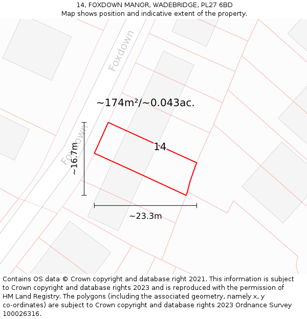 14, FOXDOWN MANOR, WADEBRIDGE, PL27 6BD: Plot and title map