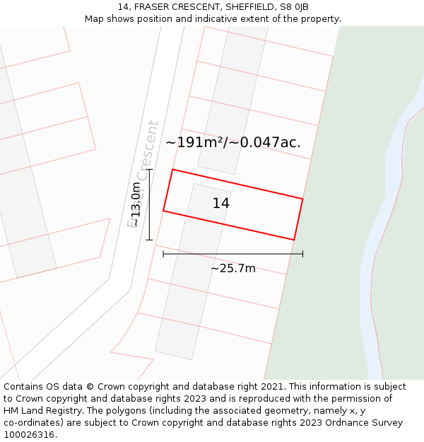 14, FRASER CRESCENT, SHEFFIELD, S8 0JB: Plot and title map