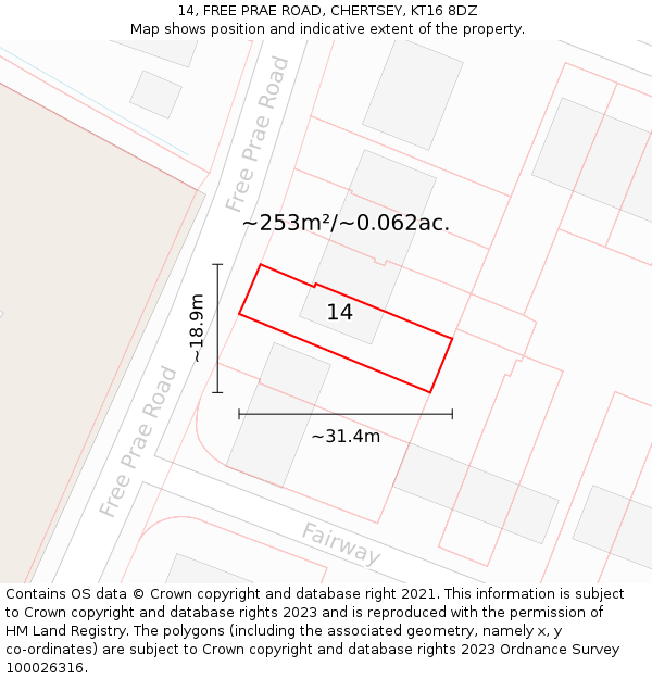 14, FREE PRAE ROAD, CHERTSEY, KT16 8DZ: Plot and title map