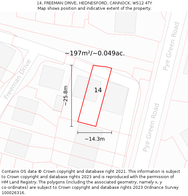 14, FREEMAN DRIVE, HEDNESFORD, CANNOCK, WS12 4TY: Plot and title map
