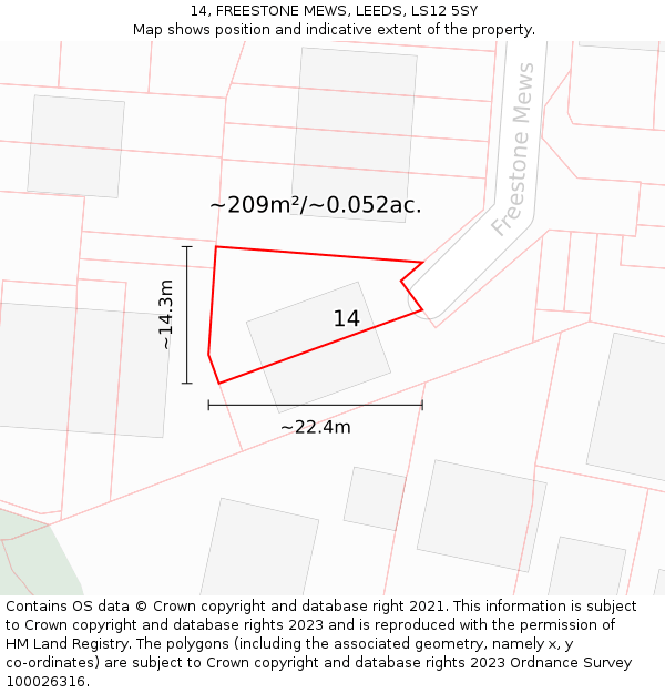 14, FREESTONE MEWS, LEEDS, LS12 5SY: Plot and title map