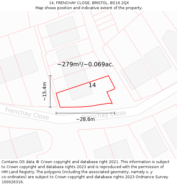 14, FRENCHAY CLOSE, BRISTOL, BS16 2QX: Plot and title map
