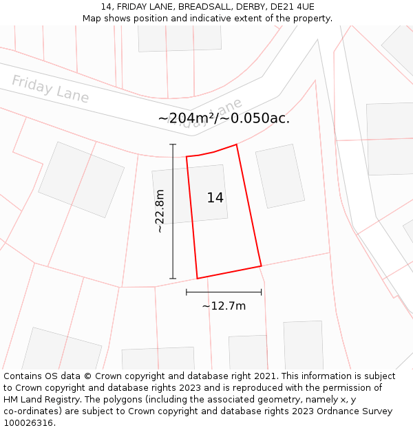 14, FRIDAY LANE, BREADSALL, DERBY, DE21 4UE: Plot and title map