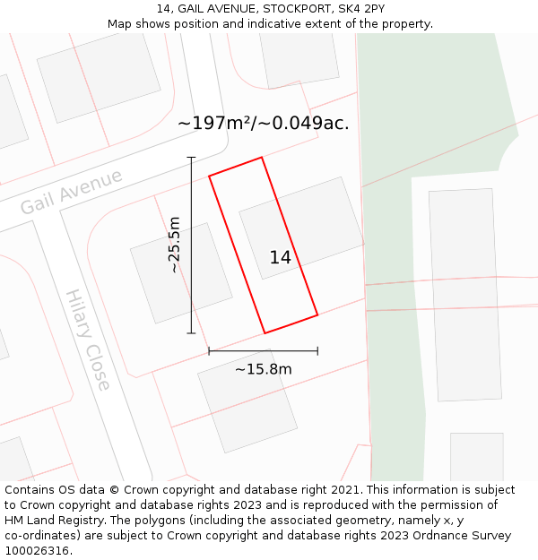 14, GAIL AVENUE, STOCKPORT, SK4 2PY: Plot and title map