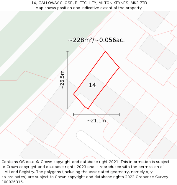 14, GALLOWAY CLOSE, BLETCHLEY, MILTON KEYNES, MK3 7TB: Plot and title map
