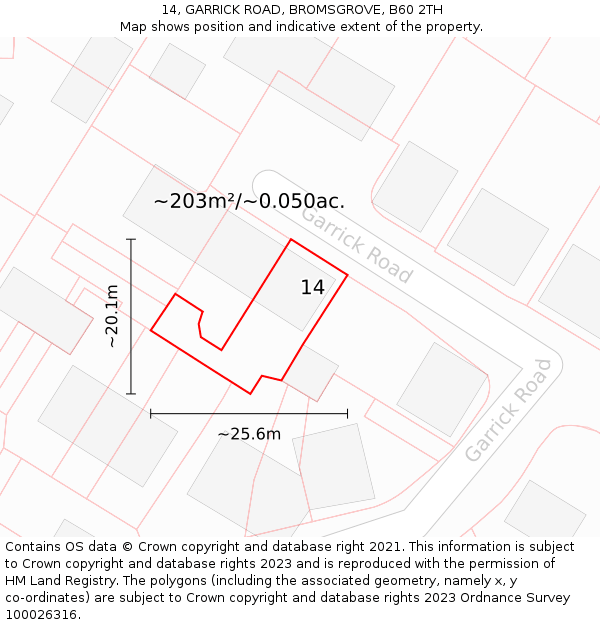 14, GARRICK ROAD, BROMSGROVE, B60 2TH: Plot and title map