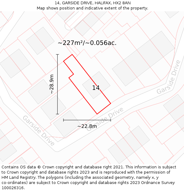 14, GARSIDE DRIVE, HALIFAX, HX2 8AN: Plot and title map