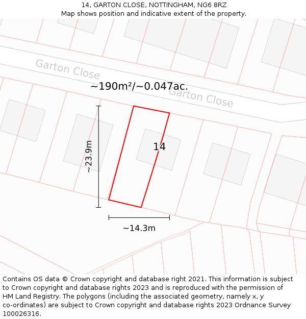14, GARTON CLOSE, NOTTINGHAM, NG6 8RZ: Plot and title map