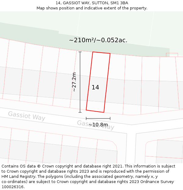 14, GASSIOT WAY, SUTTON, SM1 3BA: Plot and title map