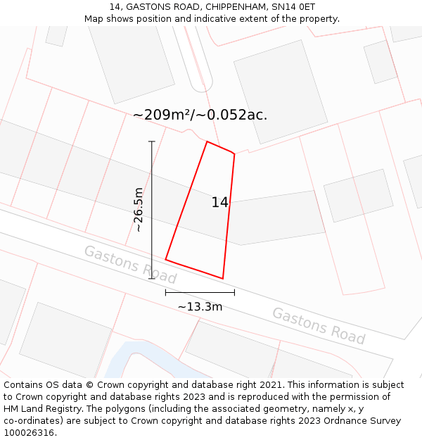 14, GASTONS ROAD, CHIPPENHAM, SN14 0ET: Plot and title map