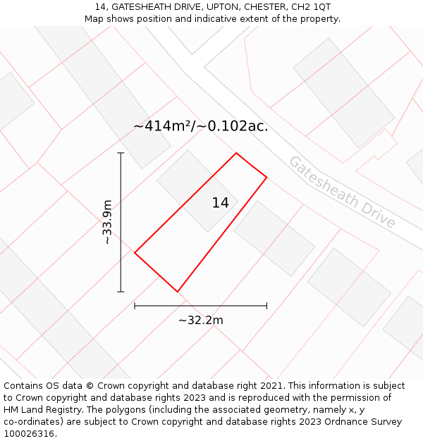 14, GATESHEATH DRIVE, UPTON, CHESTER, CH2 1QT: Plot and title map