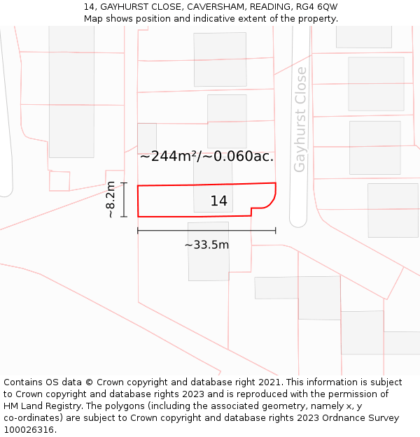 14, GAYHURST CLOSE, CAVERSHAM, READING, RG4 6QW: Plot and title map